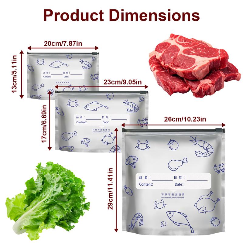 30pcs Reusable Sealable Storage Bags 2026 New Resealable Vacuum Zipper Pouches for Food Stand Up Sealable Bags with Label Zip Lock for Vegetable Fruit Meat