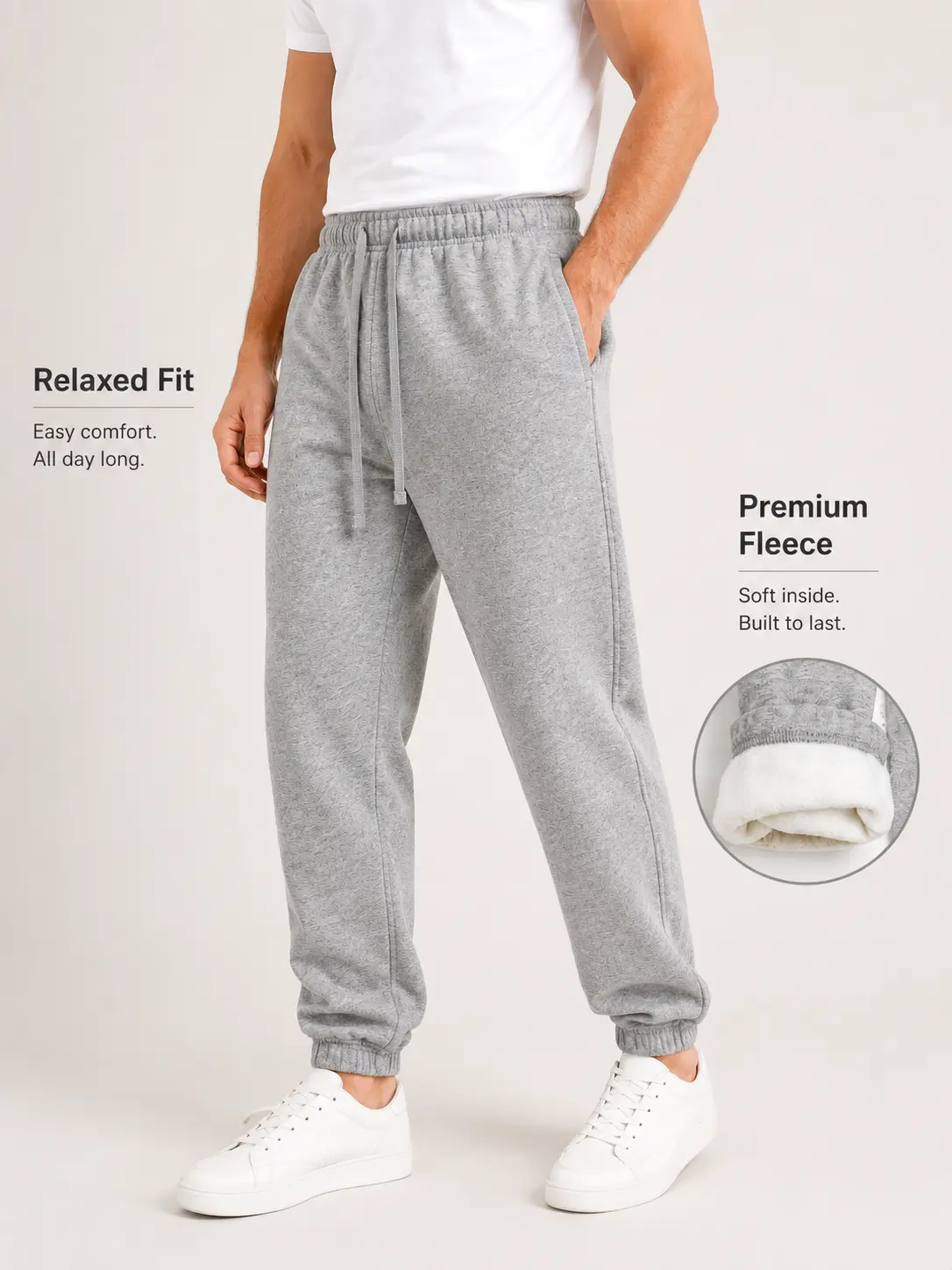 Men's Deep Gray Solid All-Season Cotton Lounge Joggers - Casual Sporty Joggers, Baggy Sweatpants, Cotton Boxy Pants, Elastic Waistband, Seam Pockets, Below Ankle, Loose-Fitting, Machine Washable, Cold Wash, Casual Wear, All Seasons