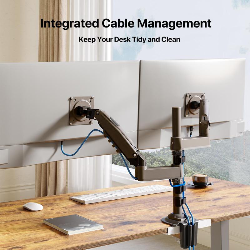 HUANUO Stackable Single/ Dual Monitor Arm - Adjustable Gas Spring Monitor Mount for Gaming and Home Office Setups, Monitor Stand Hold up to 34" with 19.8 lbs Max Weight and C-Clamp or Grommet Hole Mounting