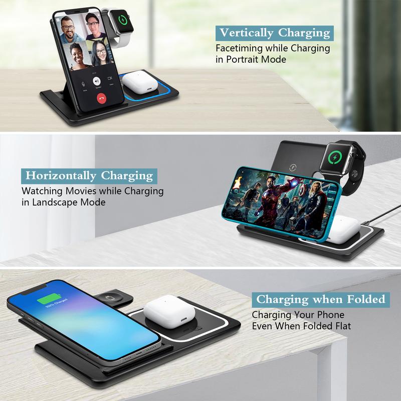 Wireless Charger, 3 in 1 Wireless Charging Station, Fast Wireless Charger Stand for iPhone 18 17 16 15 14 13 12 11 Pro Max XR XS, Apple Watch 8 7 6 5 4 3 2 SE, AirPods Pro 3 2 with QC3.0 Adapter Included