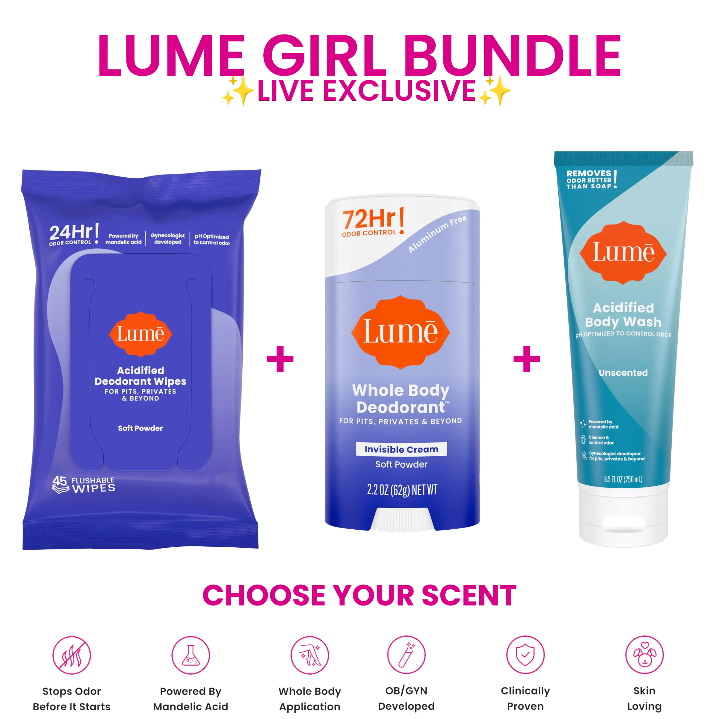 Lume Girl Bundle - Live Exclusive - For The Whole Body - Deodorant - Body Wash - Wipes