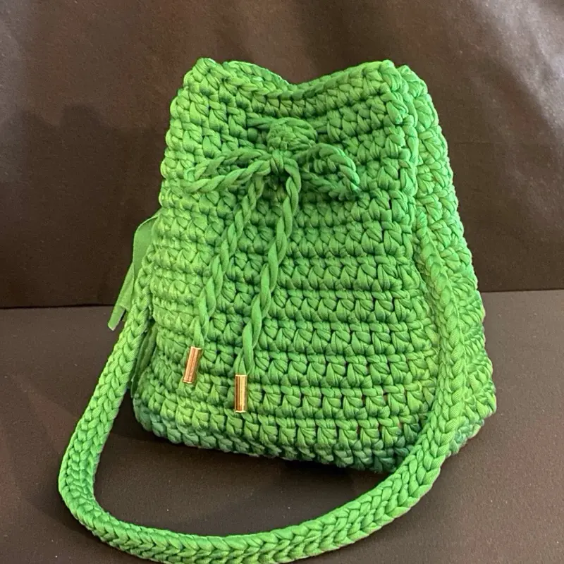 Handmade Green Crochet Purse with Tassel and Gold Accents