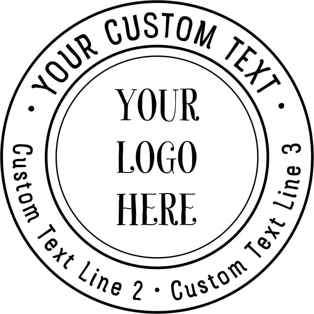 Custom Logo Double Round Border Stamp - 3 Lines of Text - Self-Inking Stamper - Rubber Personalized Stamp - Personalized Business Stamps