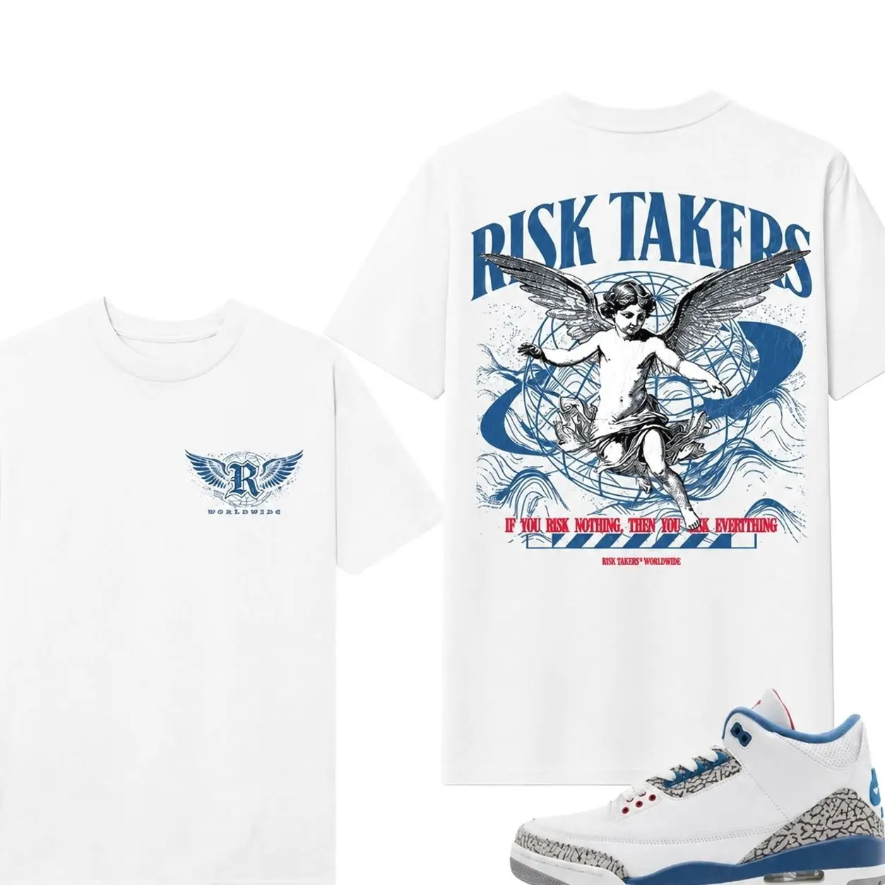 True Blue 3 AJ3 Sneaker Match Graphic Tee White V2 Risktakers Worldwide Alex Rodriguez
