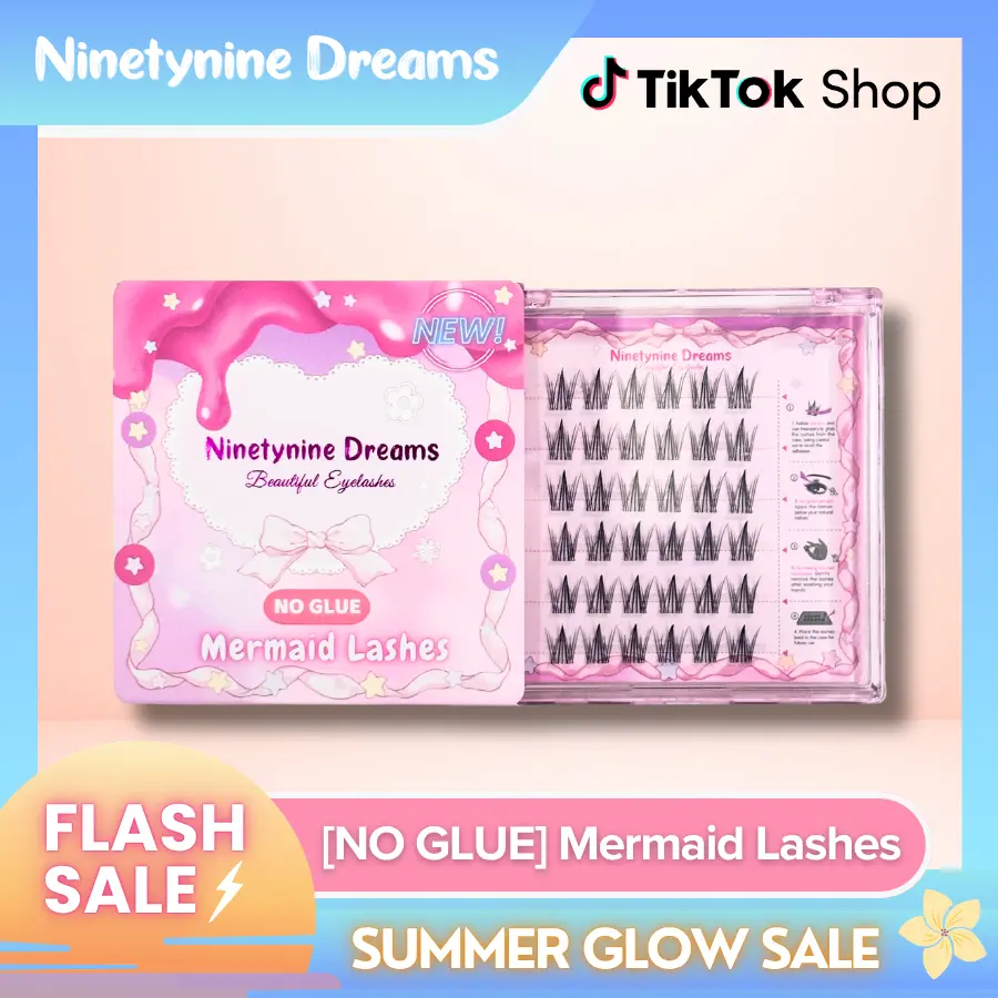 Ninetynine Dreams [NO GLUE] Mermaid Self-Adhesive Press-On Lashes | Self-Adhesive Ultra-Thin Band, 13mm, C++ Curl Spiky Anime Manhua Style, Natural DIY Clusters — Beginner Friendly Trendy Must-Have Makeup Costmetics False Eyelashes