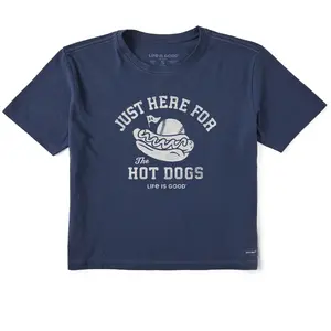 Women's Here for the Hot Dogs Baseball Short Sleeve Crusher Boxy Tee