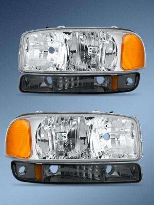Nilight Headlight Assembly Compatible for 1999 2000 2001 2002 2003 2004 2005 2006 GMC Sierra Yukon, Smoke Bumper Light Chrome Housing Amber Corner Clear Lens, Headlights Assembly Replacement
