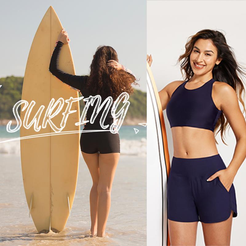 baleaf Women's 3" High Waisted Swim Board Shorts Quick Dry Swimsuits Bottoms Trunks with Pockets