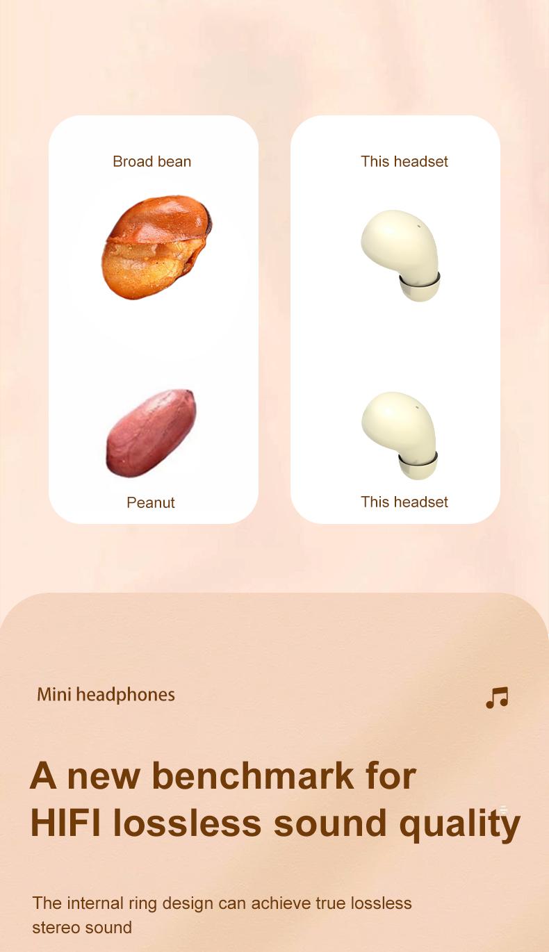 Mini Invisible Bluetooth 5.4 True Wireless Earbuds – Sport Noise Cancelling Gaming Headphones with Hi-Fi Audio, In-Ear Earphones for Music & Calls, Khaki