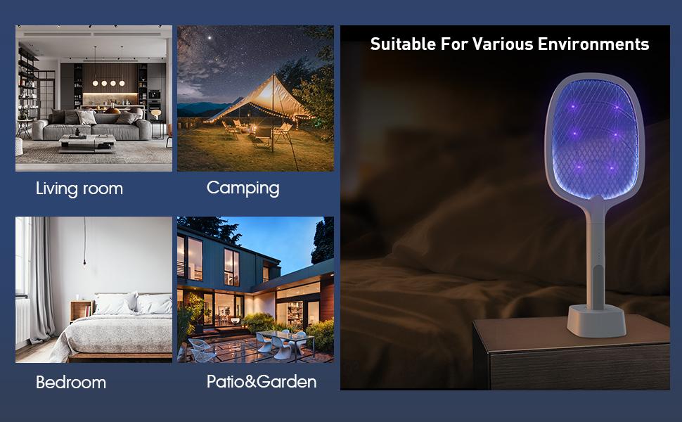 3000V USB Rechargeable Electric Fly Swatter & Bug Zapper with 1200mAh Battery, 3-Layer Safety Mesh,physical Insecticide Without Chemical Pollution, Purple UV Light for Indoor & Outdoor Use - Essential for Home, Backyard, and Camping