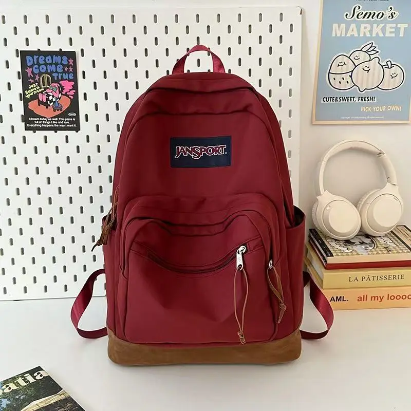 Aesthetic Vintage JanSport School Backpack - Unisex Recycled Poly Large-Capacity Bag with Padded Back, Side Pocket, Laptop Compartment for Campus Use