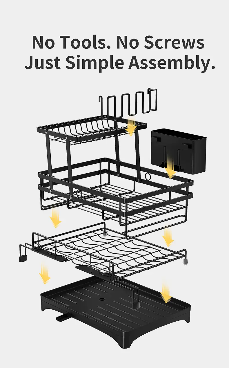 Seashark Foldable Over-Sink Countertop Dish Rack - Pull-Out 2-Tier Dish Drainer with Removable Utensil Holder, Adjustable Organiser, 360° Sink Drain for Small Kitchens, Home Goods, Apartment Stuff, Small Room Organization Products