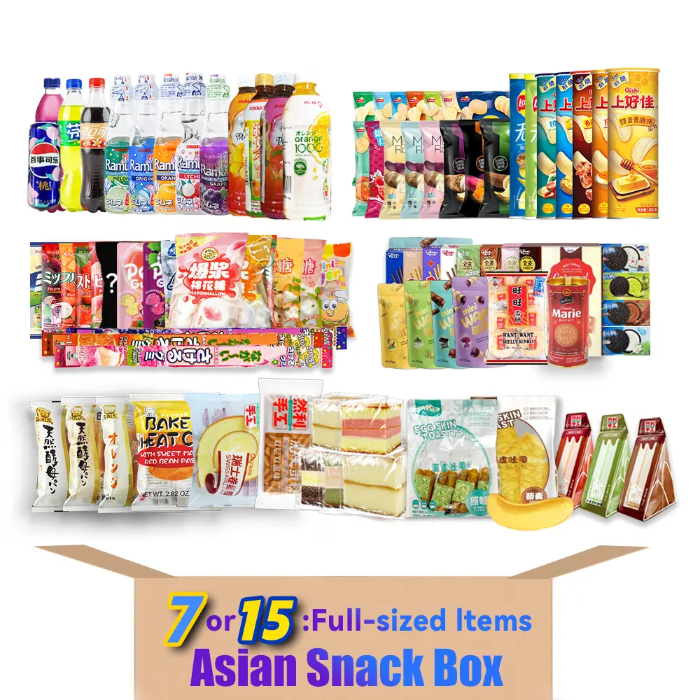 Asian Snack Box | 15 Full-Size Japanese Korean Chinese Snacks & Drinks Dessert Candy