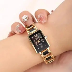 3-Piece Set Ladies New Versatile Multi-Color Combination Alloy Hollow Strap Square Watch