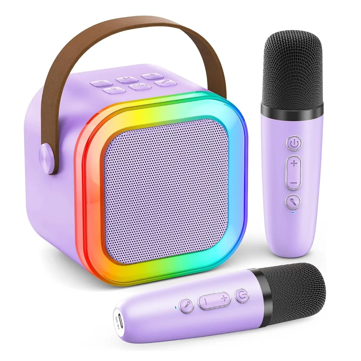 Portable Mini Karaoke Machine for Kids and Adults with 2 Wireless Mics, Bluetooth Speaker with Colorful Lights and 5 Magic Voice Effects, Perfect for Birthday Parties and Trips, Rechargeable Battery, Bluetooth 5.0, Party Fun