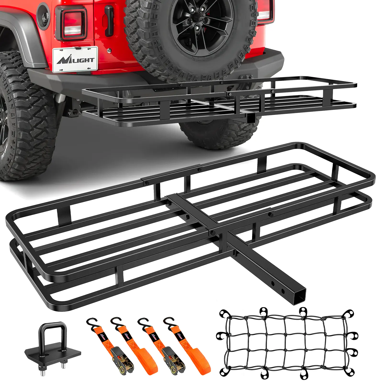 Nilight 53"x19"x4" Cargo Carrier - 2-Inch Receiver Fit, 500 Lbs Capacity Car Accessory with Net, Ratchet Straps, Stabilizer for SUV, Camping (Van, Universal Automotive, Vehicle Accessories), Van Accessories