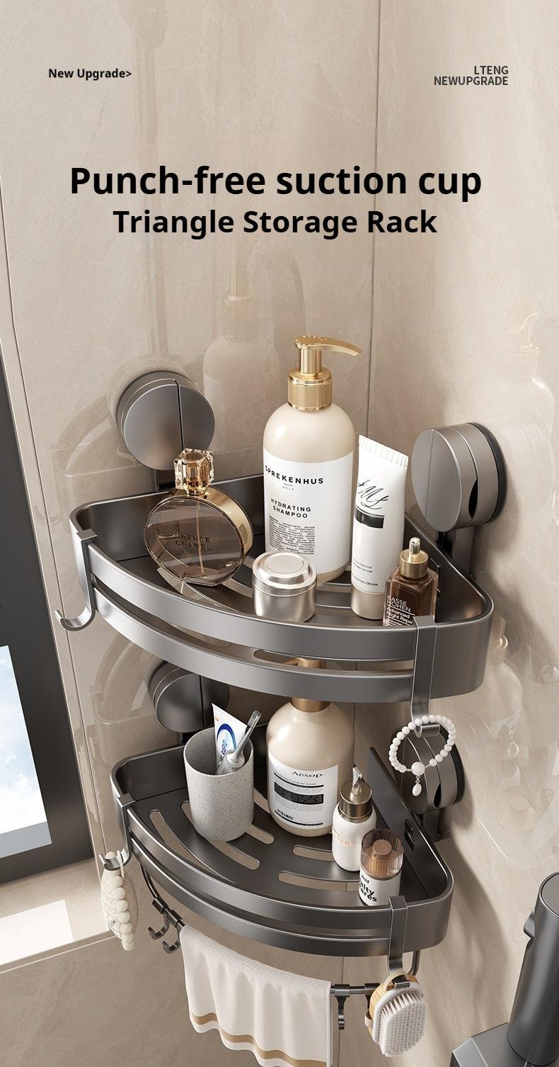 No Drilling Heavy Duty Shower Cage with Hooks, Bathroom Wall Mounted Basket Organizer, Easily Removable Rust-Proof Stainless Steel Shower Cage suction  cup bathroom  accessories Home Goods