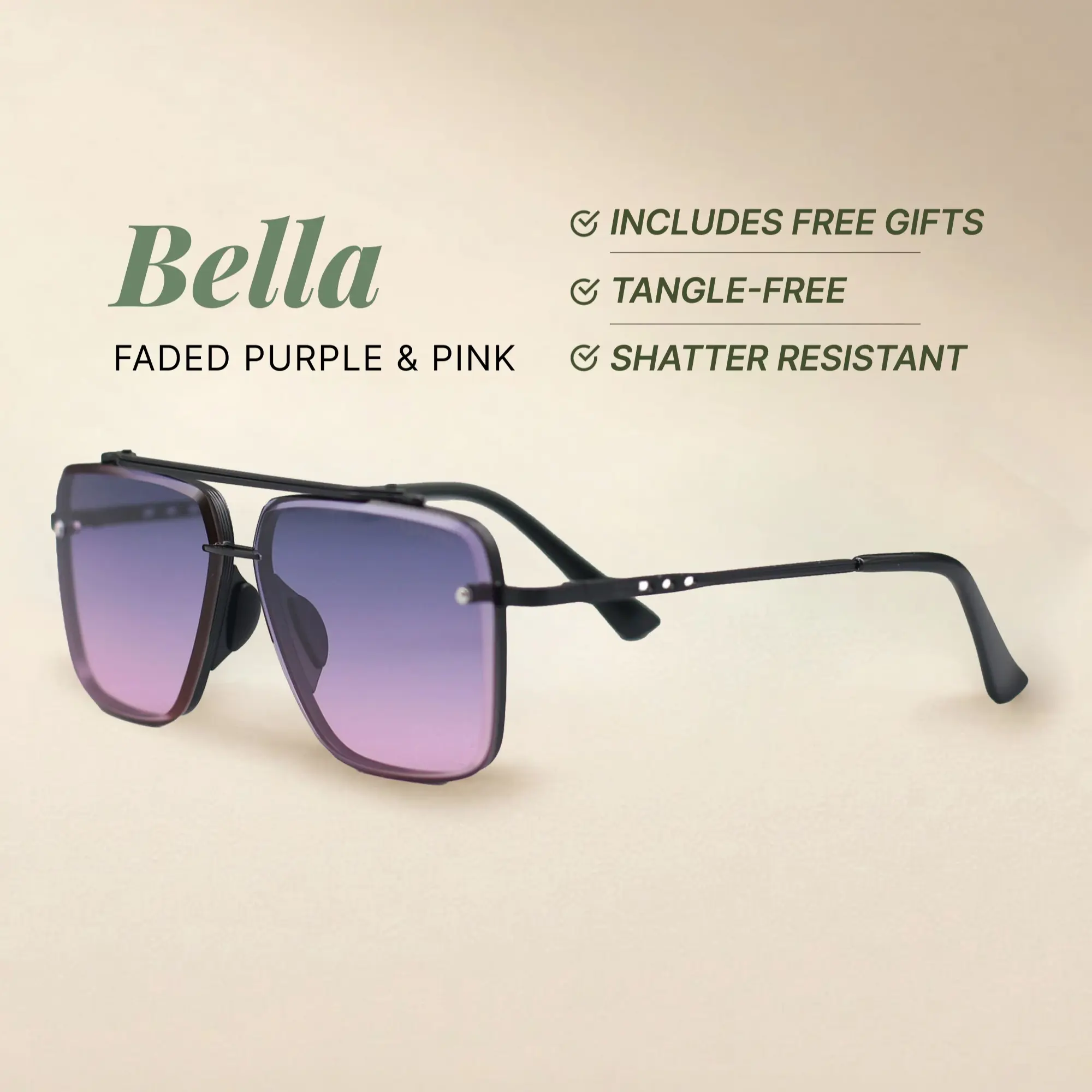 Bella - Purple & Pink - Tangle Free Aviator Sunglasses - Certified Shatter-Resistant Lenses - UV400 - For Women & Men