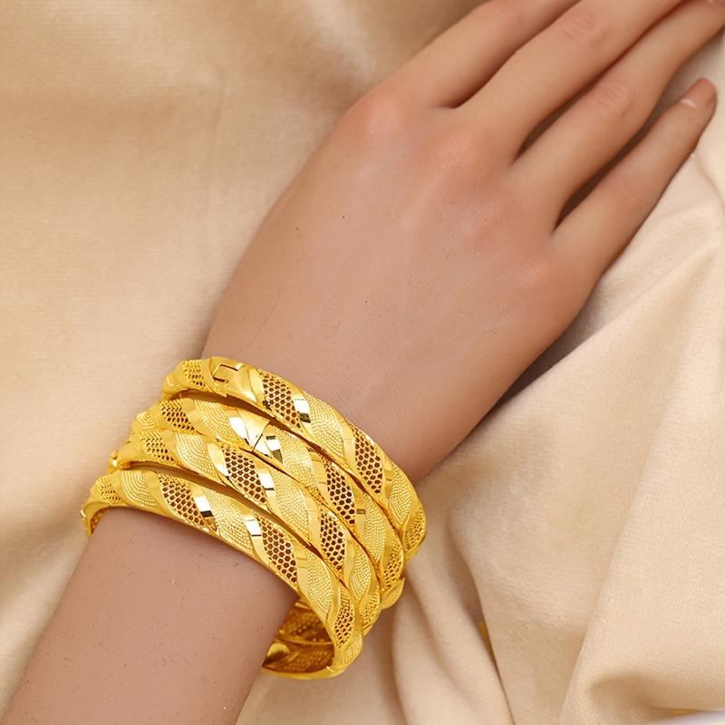 24K Elegant Gold Plated Open Bangle Bracelet Set,Classic Vintage Style,Jewellery Accessories,Perfect for Daily Wear,Special Occasions,All Season Fashion Jewelry bracelet stack bracelets for women,valentines gifts for gf