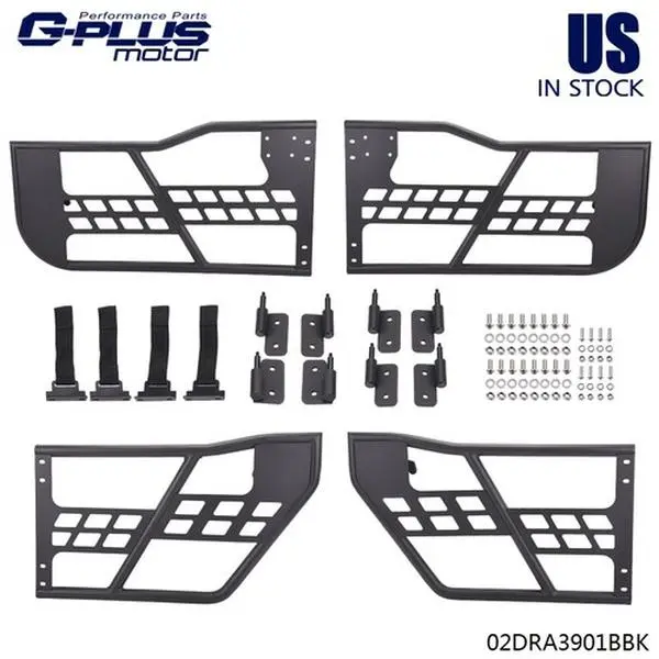 4x Iron Tube Door Panels with Safety Vent, Included Mounting Hardware, Partly-Opened Style, Textured Black, Assembly Required for 2007-2018 Jeep Wrangler JK 4 Door Unlimited, 4 X Iron Tube Doors Mounting Hardware