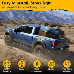 [Father's Day Gift]Highly Elastic Cargo Net, Simple Truck Bed Cargo Mesh Organizer, Ideal for ATV, SUV, UTV, Truck and Boat Use Durable Nylon Rope Adjustable Ropes Heavy Duty