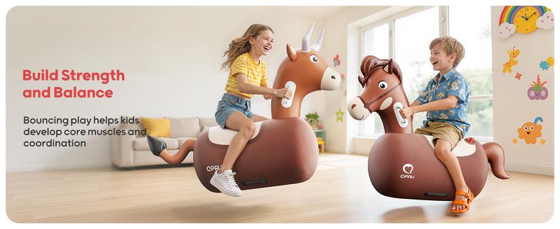 QPAU Kids Reindeer Toys 1/2 PC 220lbs Load Capacity Bouncing Animal Hopper Reindeer Gifts for Kids Ages 5+ Large Size Comfortable Stable Design Peaceof Mind Material independent Two Air Chambers Manual Inflatable Pump
