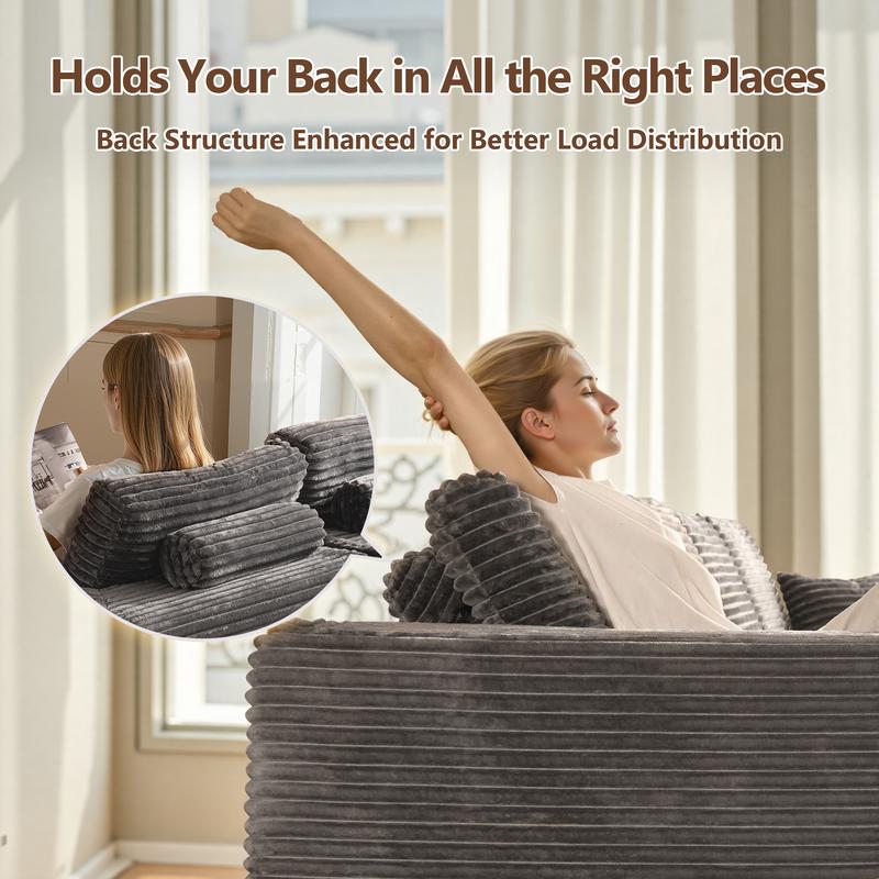 【3 Packages Shipping】Ovios 135" Sectional Cloud Sofa with Ottoman for Living Room, U Shaped Modular Floor Boneless Couch with Chaise, Plush Corduroy, No Assembly Required, Big Comfy Couches Set with Fluffy Memory Foam