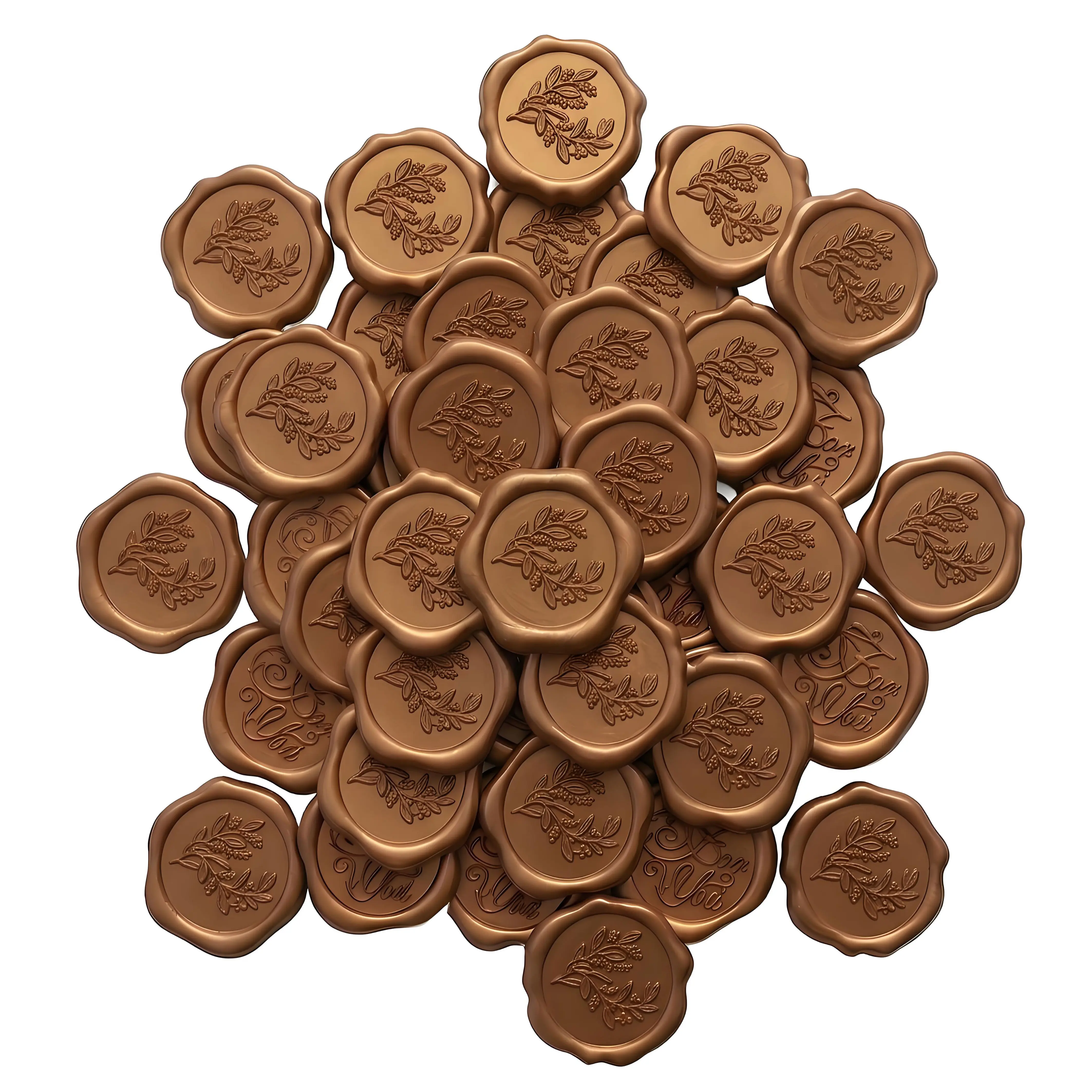 Spiritlink Pre-Made Self-Adhesive PVC Wax Seal Stickers - 50 Pcs Pack, Bronze Leaf Pattern, Office Stationery Auto-Adhesive & Stamp Supplies, Strong Adhesion for Wedding Invitations Envelope Sealing