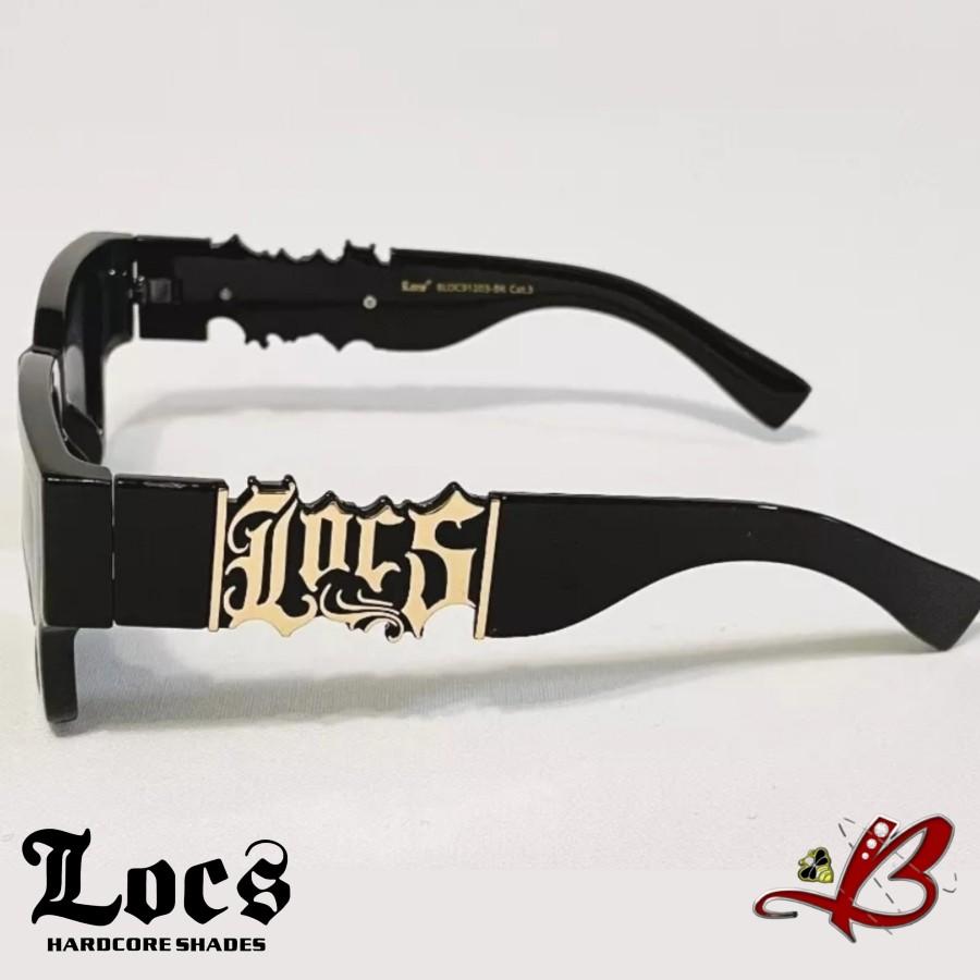 LOCS BIG LOGO Cutout Black/Gold Retro Full Frame Dark Lens Gangster Style Big LOCS Logo Biker Gangster Hardcore Hip Hop Rapper Sunglasses tiktok shop
