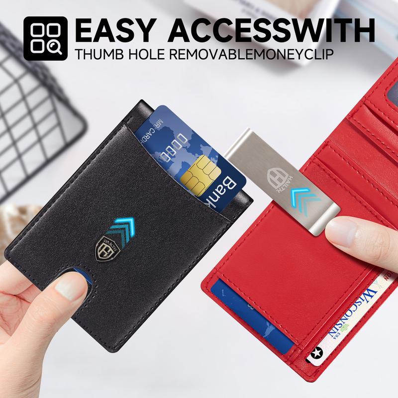 HAILTH Men's RFID Blocking Slim Bifold Leather Wallet - Top Layer Cowhide, 12 Card Slots with Concealed ID Window, 0.8'' Ultra-Thin Front Pocket Design, Premium Gift Box Packaging - Great for Father's Day, Daily Carry & Back to School