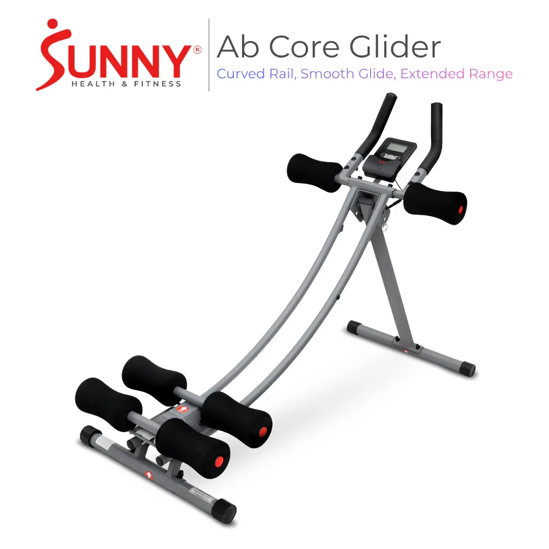SUNNY Curved Rail Ab Core Glider Machine Extended Range Heavy Duty Whole Body Home Gym Abs Trainer Adjustable Incline Ab Crunch Workout Machine Core Strength Belly Fat Exercise Equipment Smooth Glide Abdominal Trainer Fitness Cardio Comfortable Padding
