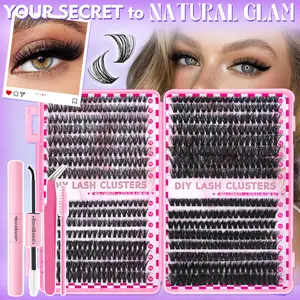 640pcs Natural Lash Clusters Kit with Glue & Tweezer | 30D 40D 80D Mixed Styles 9-16mm DIY False Eyelashes Extensions Set Makeup for Beginners | Waterproof & Reusable 3D Fluffy Wispy Lashes