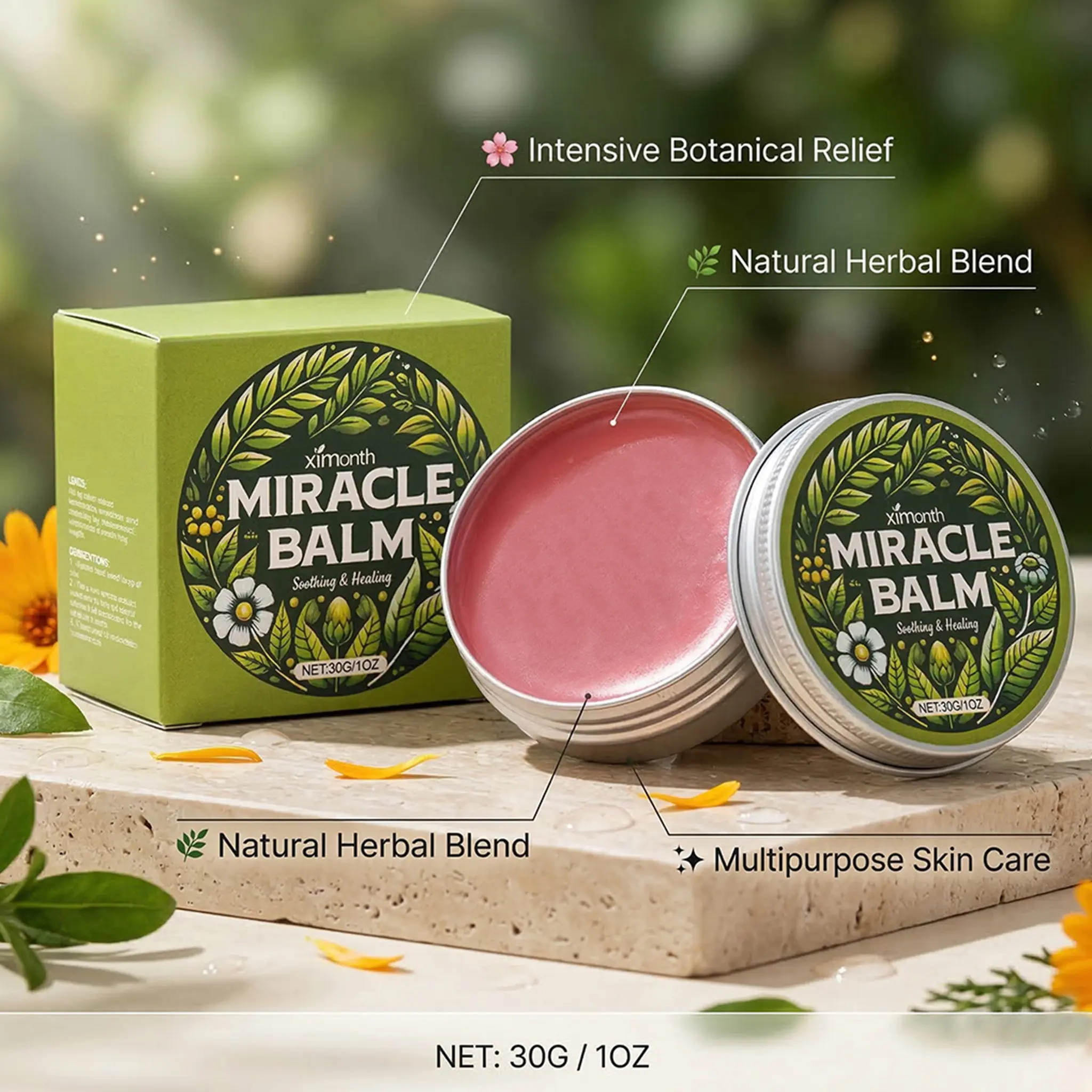 Miracle Balm - Natural Herbal Soothing Repair Ointment, Hydrating Moisturizing for All Skin Types, Botanical Formula for Skin Irritation, Rashes, Dryness, Advanced Leg Care, 30g/1oz Single Item Beauty & Personal Care Body Product