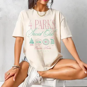 4 Parks Social Club Aesthetic T Shirt, Trendy Orlando Florida Vacation Graphic Tee, Vintage Style Magical Kingdom Social Club Illustration Top, Retro Family Trip Group Fan Gift Apparel