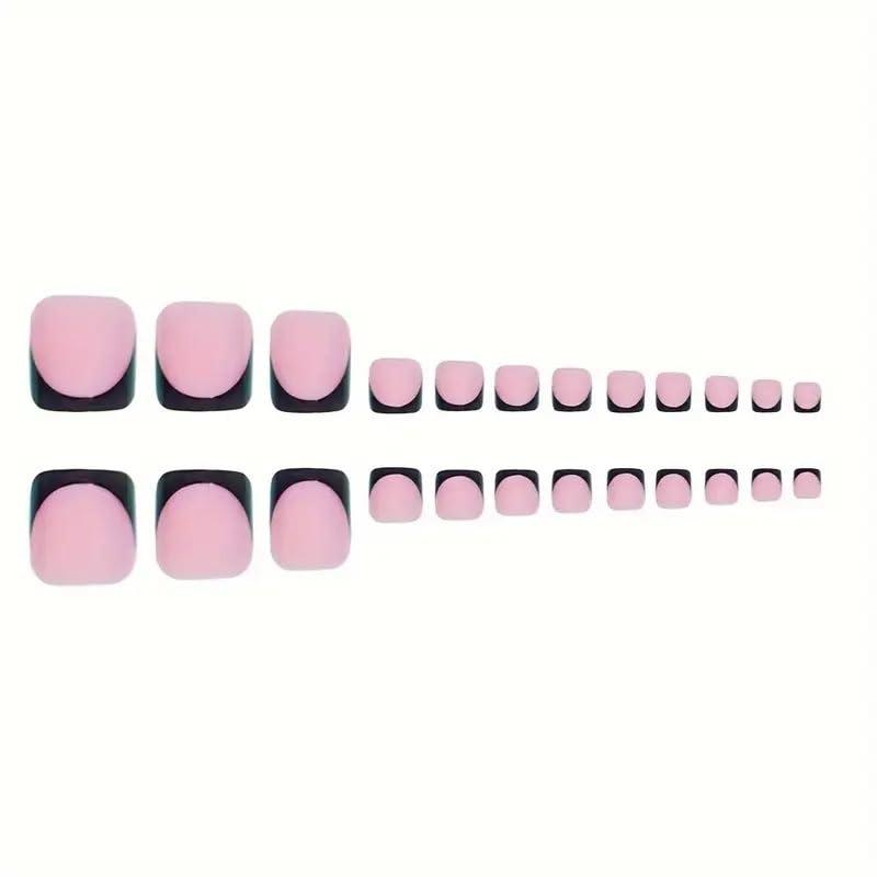 60 count Black French Tip Press on Nails & Press on Toenails Set, Square Press on Nails Medium Fake Nails Black French Press on Toenails Full Cover Stick on Press ons for Women