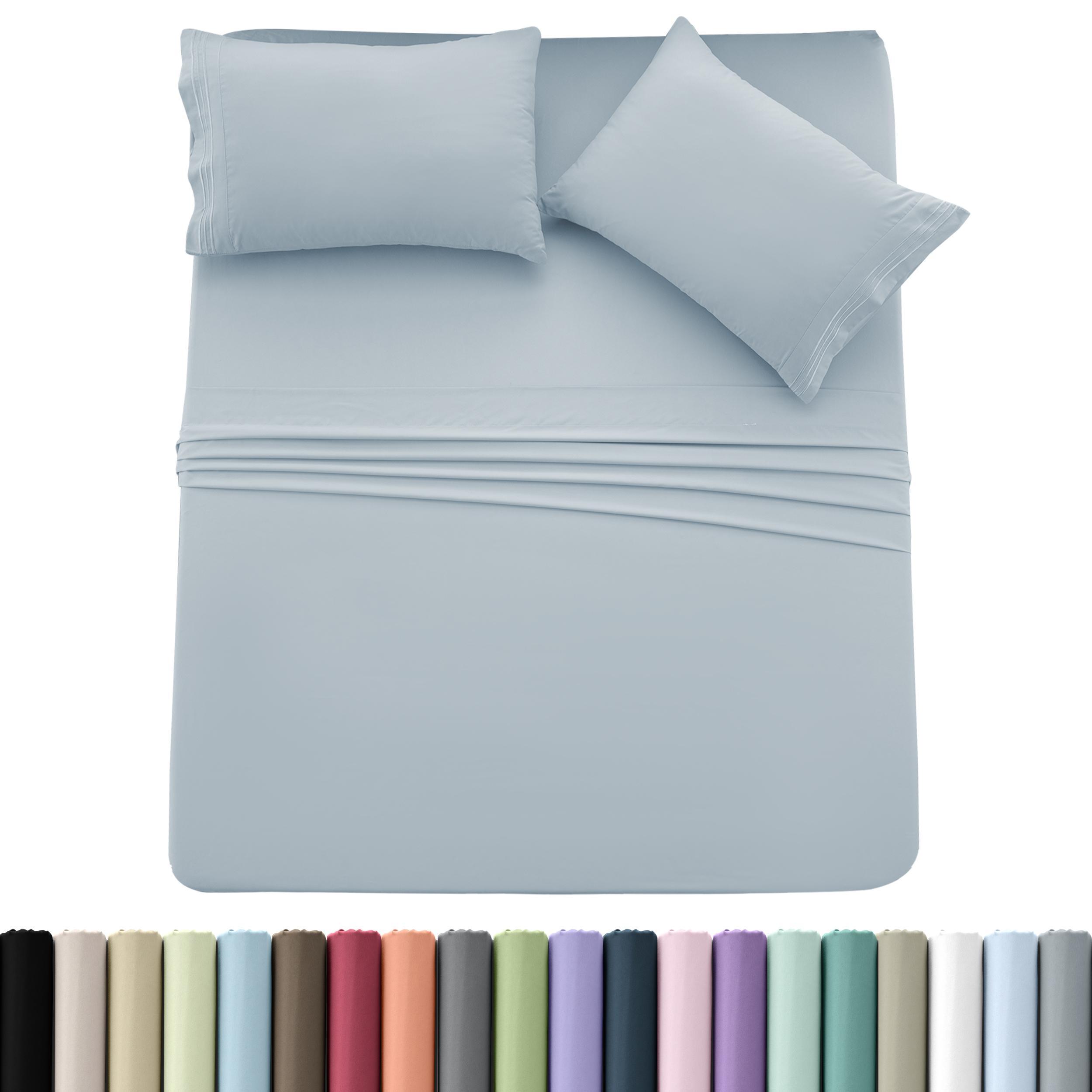 LUX DECOR 4 Pc Solid Bed Sheets Brushed Microfiber 16" Deep Pocket Fitted Sheets & Embroidered Pillowcases Fade Resistan