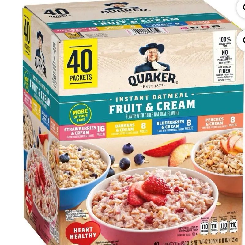 Instant Oatmeal, Fruit & Cream Mix, 40 ct. Instant Oatmeal, Fruit & Cream Mix, 40 ct.