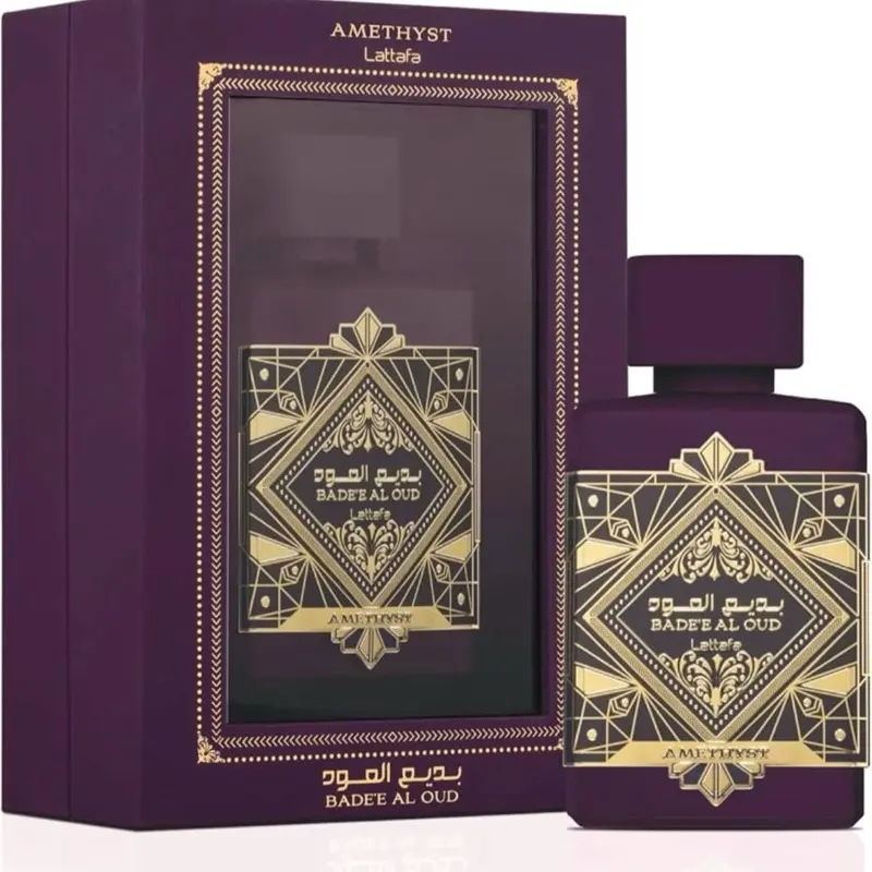 Lattafa Bade'e Al Oud Amethyst for Unisex Eau de Parfum Spray, 3.4 Ounce / 100 Ml Aromatic Woody Fragrance Floral Oriental Fragrance Amber Vanilla High Quality Fragrance Bold Fragrance Fragrance Blend Floral Scent Perfume Floral Fruity Woody 