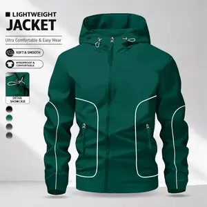 Men’s zip-up hooded long-sleeve jacket featuring reflective stripes for a stylish look, with a refined zipper design, suitable for sports or casual wear.