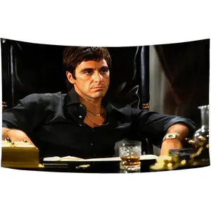 Scarface Movie Poster Flag 3x5Ft Motivational Vintage Band Thriller Love Scifi Movie Tapestry Every Dog Has Its Day Banner Tony Montana for College Dorm Room Decoration Tapestry