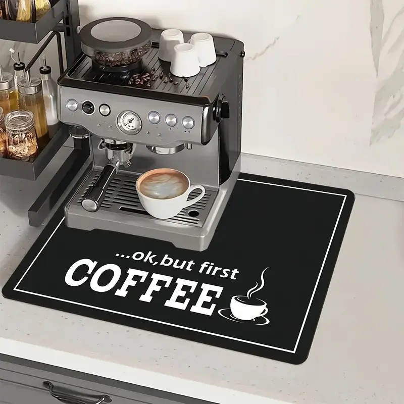 Printed Fabric Coffee Bar Mat - Rectangle, Water-Absorbent Kitchen Countertop Drainage Cover with Animals, Polka Dot, Plants, Watercolour Designs for Dishes, Tableware, Coffee Maker, Ideal Easter Gift