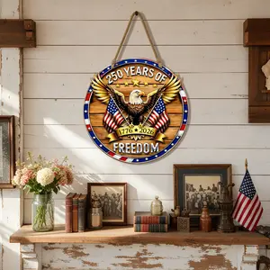 American 250th Anniversary Decoration 3D Double Layer Wooden Snow Eagle Door USA Freedom Wreath for Front Door Sign Wall Signs Decor Wreaths Sign Hanging for Home Decor Outdoor Indoor Party Supply
