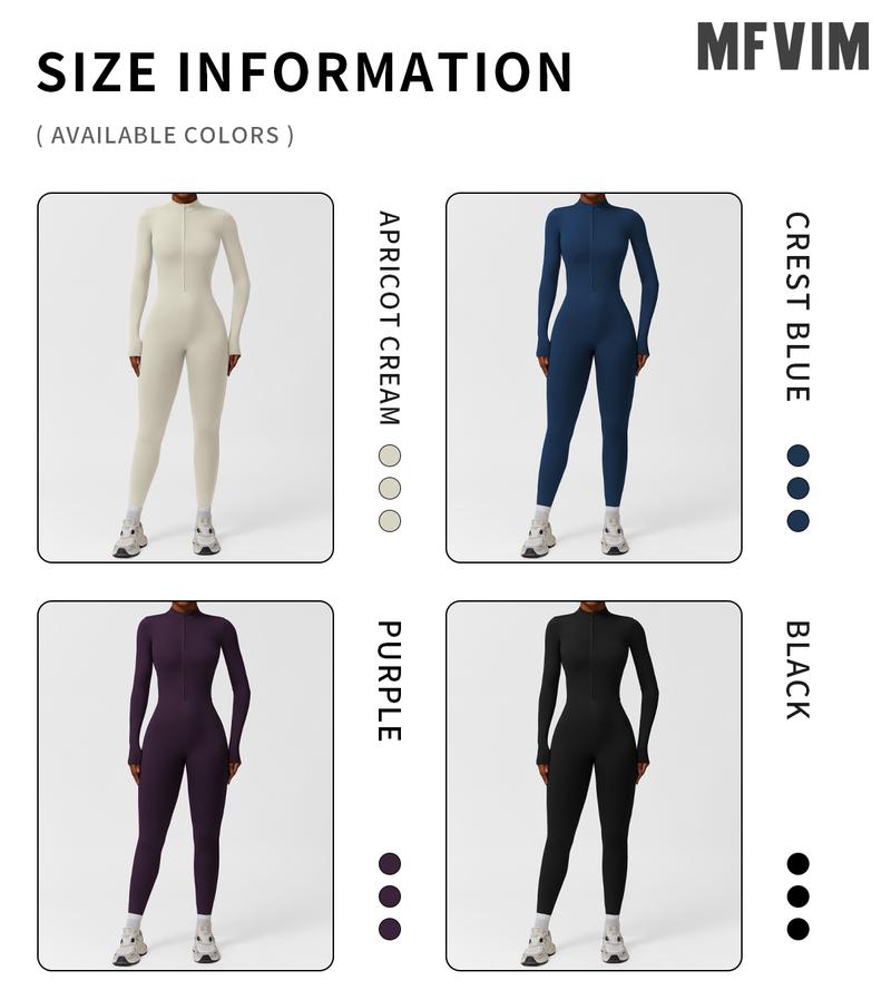 Women's Solid Zip-Up Skiing Jumpsuit by MFVIM - Casual Sporty Long-Sleeve Jumpsuit for Skiing and Cycling, Ladies' Activewear for Fall and Winter Workout Gym Clothing