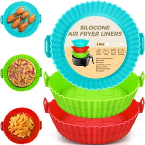 3 Pack 8-inch Air fryer liners , silicone air fryer liner – Reusable Food Grade Airfryer Basket Liners for Baking, Non-Stick & Eco-Friendly Replacement for Disposable Parchment Paper