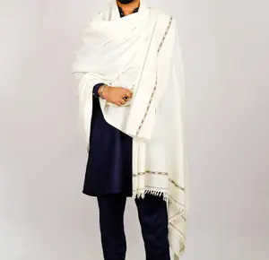 Pure Wool Shawl for Men Winter Shawl Handmade Gents Wool Wrap Traditional Men's Shawl with Subtle Woven Accents and Fringed Edges
