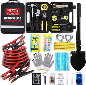 YILAIRIOU Car Emergency Roadside Kit – Auto Safety Kit with Jumper Cables, First Aid & Tools for Vehicle Breakdown, Winter Travel & Roadside Assistance