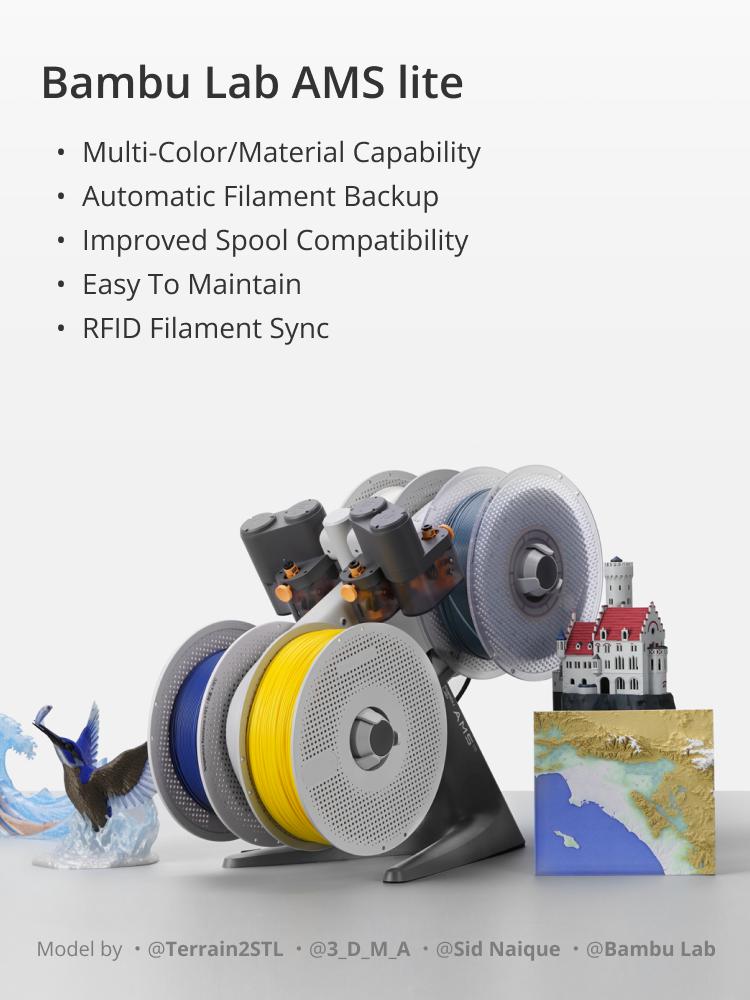 Bambu Lab AMS lite-Automatic Material System, Multi-Color/Multi-Material Capability, Auto Filament Backup&Worry-Free Printing, RFID Filament Sync, Compatible with Bambu Lab A1 Series 3D Printer