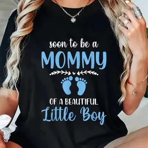 100% Cotton Soon To Be A Mommy Of A Beautiful Little Boy Pregnancy T-Shirt