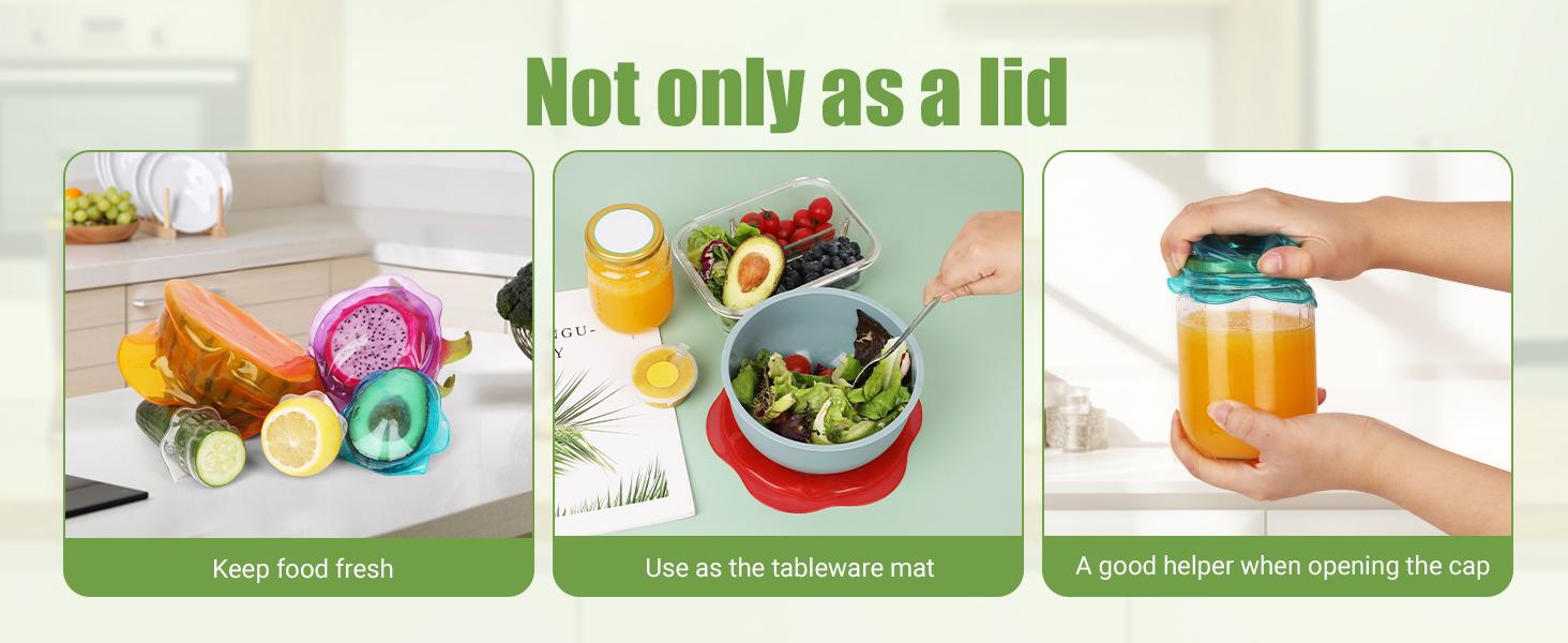 CuLiDing Kitchen Food Storage Silicone Lids - Reusable Flexible Bowl Lids for Cups or Square Containers, Fridge and Microwave Safe, Mixed Sizes