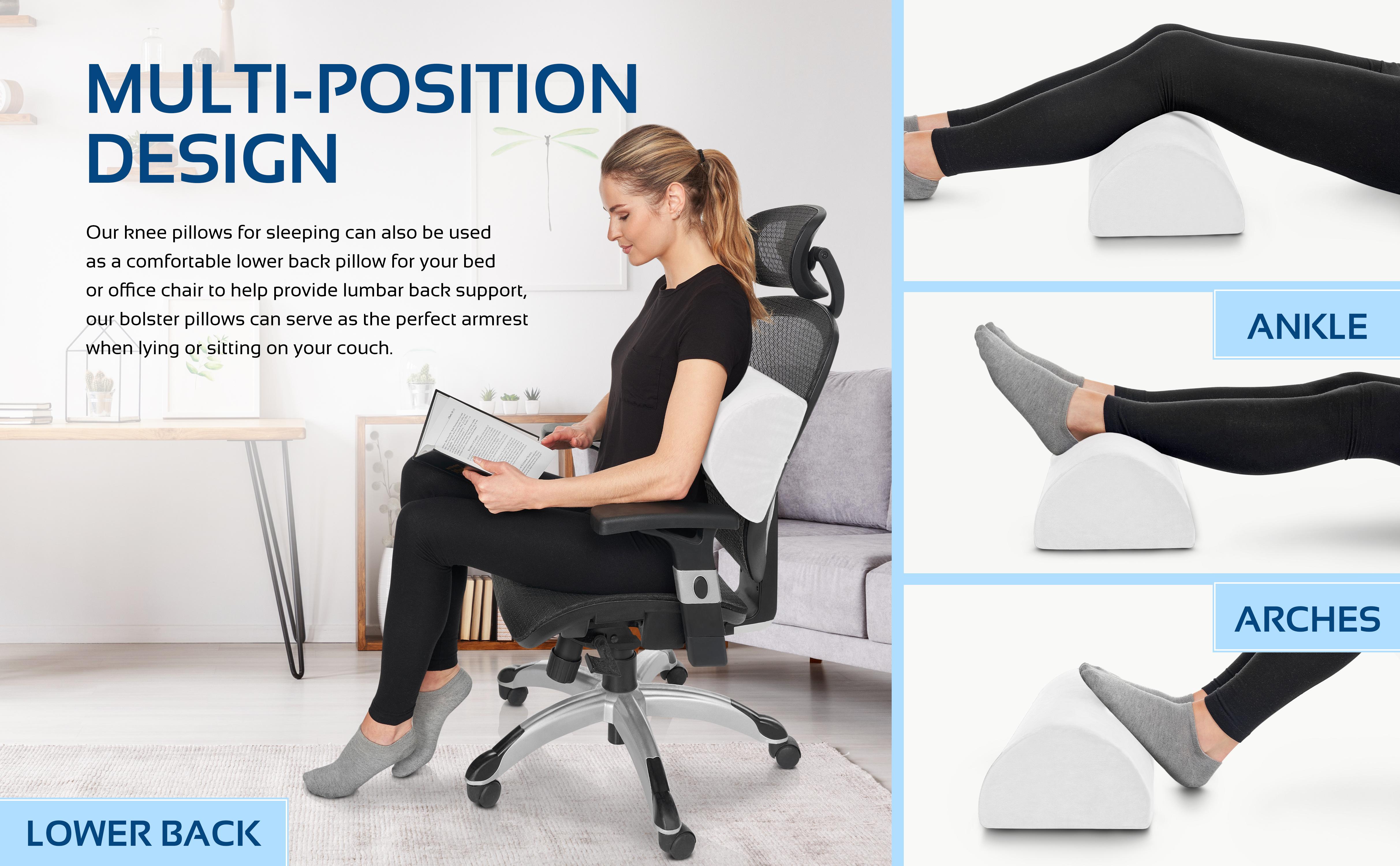 Health Large Half Moon Bolster Pillow for Legs, Knees, Lower Back and Head, Lumbar Support Pillow for Bed, Sleeping | Semi Roll for Ankle and Foot Comfort - Machine Washable Cover, White